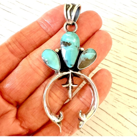 Native American Navajo Indian Turquoise Jewelry Jewelry - Navajo Naja Pendant Turquoise 2.75in Squash Blossom Sterling Irving Tsosie Crown